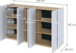 Zestawy Mebli Do Salonu|Komody></noscript>lenart. Pięciodrzwiowa komoda biały połysk z półkami do salonu 156 cm EASY EA-01
