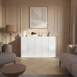 Zestawy Mebli Do Salonu|Komody></noscript>lenart. Pięciodrzwiowa komoda biały połysk z półkami do salonu 156 cm EASY EA-01