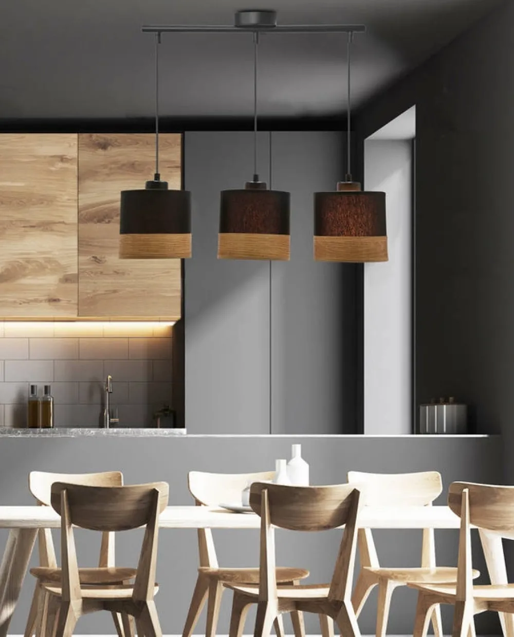 Oświetlenie Przedpokoju|Oświetlenie Jadalni>Candellux Lighting Pino lampa wisząca czarny 3x60w e27 abażur czarny+brązowy