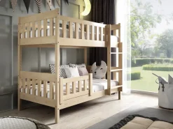 Łóżka Piętrowe>Meblomal Piętrowe łóżko z barierką do pokoju dziecięcego 80x160 cm LUMISLE sosna naturalna