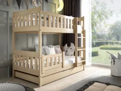 Łóżka Młodzieżowe|Łóżka Dziecięce>Meblomal Piętrowe łóżko z barierką do pokoju dziecięcego 80x160 cm LUMISLE sosna naturalna