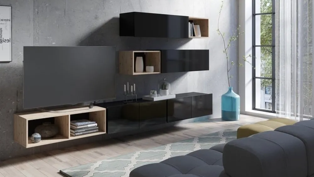 Zestawy Mebli Do Sypialni|Zestawy Mebli Młodzieżowych>GiB Meble Półka wisząca pozioma 105 cm połysk MODERN czarny