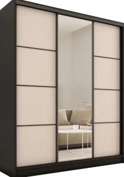 Zestawy Mebli Do Przedpokoju|Szafy Trzydrzwiowe>BROMARKT Pojemna beżowa szafa przesuwna z lustrem 180 cm LOFT MAX