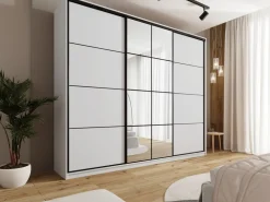 Szafy Trzydrzwiowe|Szafy Do Przedpokoju></noscript>BROMARKT Pojemna biała szafa przesuwna 280 cm z półkami EDGE MAX biały