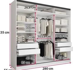 Szafy Trzydrzwiowe|Szafy Do Przedpokoju></noscript>BROMARKT Pojemna biała szafa przesuwna 280 cm z półkami EDGE MAX biały