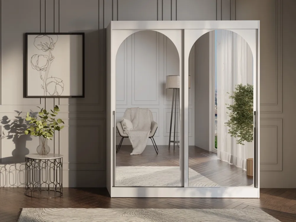 Szafy Dwudrzwiowe|Szafy Młodzieżowe>JUREK Pojemna biała szafa przesuwna 180cm do sypialni z lustrami MORIN biały