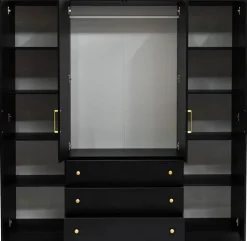 Meble Młodzieżowe|Szafy Do Przedpokoju>Stolar Pojemna czarna szafa 196 cm do sypialni w stylu retro PRESTO czarny