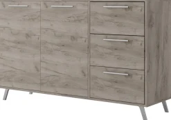 Komody>Stolar Pojemna dwudrzwiowa komoda z szufladami 140 cm BILL dąb wellington