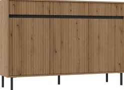 Zestawy Mebli Do Salonu>Lempert Pojemna frezowana komoda z szufladami do salonu 148 cm OMEGA dąb evoke