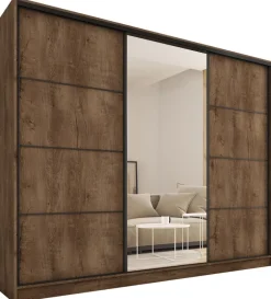 Zestawy Mebli Do Przedpokoju|Szafy Trzydrzwiowe>BROMARKT Pojemna garderoba szafa przesuwna z lustrem 250 cm LOFT MAX dąb lefkas