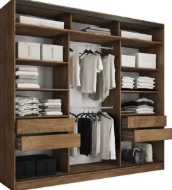 Zestawy Mebli Do Przedpokoju|Szafy Trzydrzwiowe>BROMARKT Pojemna garderoba szafa przesuwna z lustrem 250 cm LOFT MAX dąb lefkas