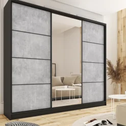 Zestawy Mebli Do Przedpokoju|Szafy Trzydrzwiowe></noscript>BROMARKT Pojemna garderoba szafa przesuwna z lustrem 280 cm LOFT MAX
