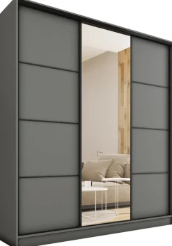 Szafy Trzydrzwiowe|Szafy Do Przedpokoju>BROMARKT Pojemna owa szafa przesuwna z lustrem 180 cm LOFT MAX grafit