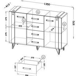Zestawy Mebli Do Salonu|Zestawy Mebli Młodzieżowych></noscript>DOLMAR Pojemna komoda do salonu z szufladami 135 cm LOSTI