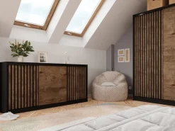 Komody></noscript>BROMARKT Pojemna komoda przesuwna do sypialni z lamelami 180 cm LOFT