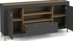 Zestawy Mebli Do Sypialni|Zestawy Mebli Do Salonu>DOLMAR Pojemna nowoczesna komoda z drzwiami i szufladą 177 cm MISTY czarny