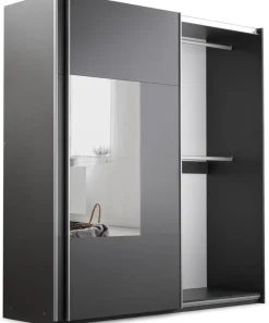 Szafy Dwudrzwiowe|Szafy Z Lustrem>Stolar Pojemna szafa 203 cm przesuwna do sypialni garderoby z lustrem BOLTON grafit