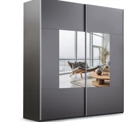 Szafy Dwudrzwiowe|Szafy Z Lustrem></noscript>Stolar Pojemna szafa 203 cm przesuwna do sypialni garderoby z lustrem BOLTON grafit