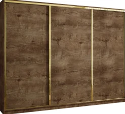 Szafy Trzydrzwiowe|Szafy Do Przedpokoju>BROMARKT Pojemna szafa przesuwna 280 cm z szufladami GOLD NEW glamour dąb lefkas