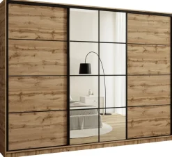 Zestawy Mebli Do Przedpokoju|Szafy Trzydrzwiowe>BROMARKT Pojemna szafa przesuwna 280 cm z lustrem i drążkami EDGE dąb wotan