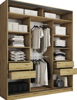 Zestawy Mebli Do Przedpokoju|Szafy Trzydrzwiowe>BROMARKT Pojemna szafa przesuwna 200 cm LOFT MAX dąb artisan
