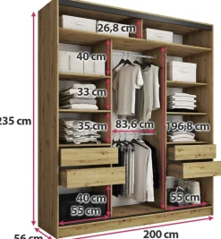 Zestawy Mebli Do Przedpokoju|Szafy Trzydrzwiowe></noscript>BROMARKT Pojemna szafa przesuwna 200 cm LOFT MAX dąb artisan