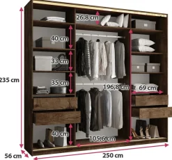 Szafy Trzydrzwiowe|Szafy Do Przedpokoju></noscript>BROMARKT Pojemna szafa przesuwna 250 cm GOLD NEW MAX lefkas dąb lefkas