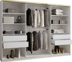 Zestawy Mebli Do Przedpokoju|Szafy Trzydrzwiowe>BROMARKT Pojemna szafa przesuwna 280 cm GOLD NEW mat biały