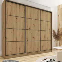 Zestawy Mebli Do Przedpokoju|Szafy Trzydrzwiowe></noscript>BROMARKT Pojemna szafa przesuwna 250 cm LOFT MAX dąb artisan