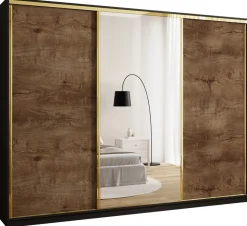 Szafy Trzydrzwiowe|Szafy Do Przedpokoju>BROMARKT Pojemna szafa przesuwna 280 cm do sypialni GOLD NEW dąb lefkas