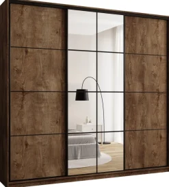 Zestawy Mebli Do Przedpokoju|Szafy Trzydrzwiowe>BROMARKT Pojemna szafa przesuwna 250 cm z lustrem i szufladami EDGE MAX dąb lefkas