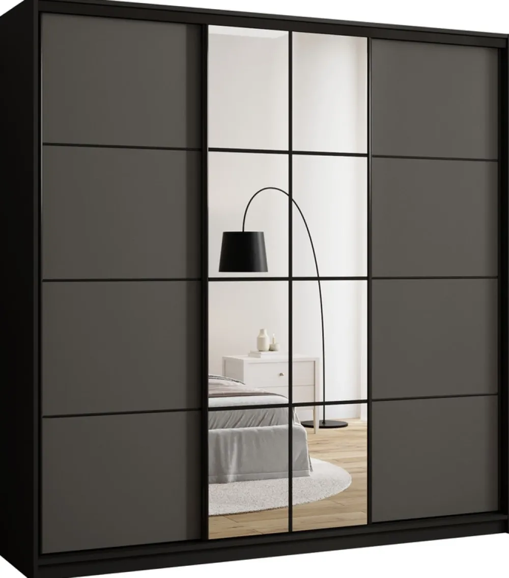 Zestawy Mebli Do Przedpokoju|Szafy Trzydrzwiowe>BROMARKT Pojemna szafa przesuwna do sypialni 200 cm z lustrem EDGE