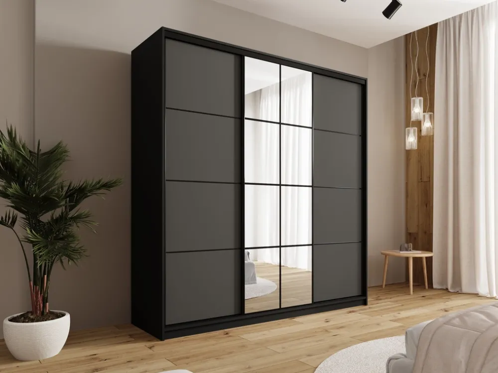 Zestawy Mebli Do Przedpokoju|Szafy Trzydrzwiowe>BROMARKT Pojemna szafa przesuwna do sypialni 200 cm z lustrem EDGE