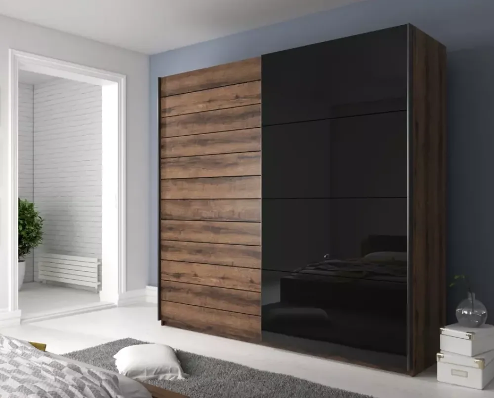 Zestawy Mebli Do Sypialni|Zestawy Mebli Do Przedpokoju>Helvetia Pojemna szafa przesuwna z czarnym szkłem 270 cm GALACTIC