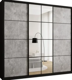Zestawy Mebli Do Przedpokoju|Szafy Trzydrzwiowe>BROMARKT Pojemna szafa przesuwna z lustrem 250 cm EDGE MAX beton
