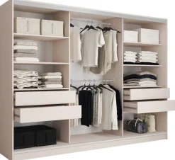 Zestawy Mebli Do Przedpokoju|Szafy Trzydrzwiowe>BROMARKT Pojemna szafa przesuwna z lustrem do sypialni 280 cm TOP beż piaskowy