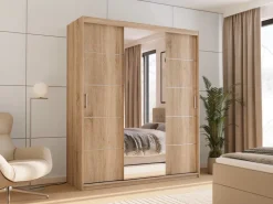 Meble Młodzieżowe|Zestawy Mebli Do Przedpokoju></noscript>Meblohand Pojemna szafa przesuwna z lustrem 180 cm do sypialni HOT dąb sonoma