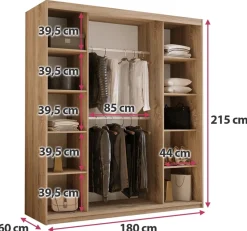 Meble Młodzieżowe|Zestawy Mebli Do Przedpokoju></noscript>Meblohand Pojemna szafa przesuwna z lustrem 180 cm do sypialni HOT dąb sonoma