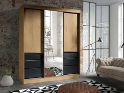 Zestawy Mebli Do Przedpokoju|Szafy Trzydrzwiowe></noscript>JUREK Pojemna szafa przesuwna z szufladami i lustrem 180 cm HORIZON