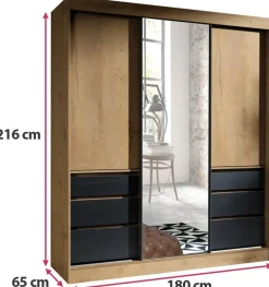 Zestawy Mebli Do Przedpokoju|Szafy Trzydrzwiowe></noscript>JUREK Pojemna szafa przesuwna z szufladami i lustrem 180 cm HORIZON