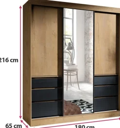 Zestawy Mebli Do Przedpokoju|Szafy Trzydrzwiowe></noscript>JUREK Pojemna szafa przesuwna z szufladami i lustrem 180 cm HORIZON