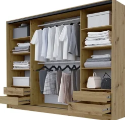 Zestawy Mebli Do Przedpokoju|Szafy Trzydrzwiowe>BROMARKT Pojemna szafa przesuwna z lustrem 250 cm BEST dąb artisan