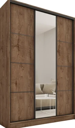 Zestawy Mebli Do Przedpokoju|Szafy Trzydrzwiowe>BROMARKT Pojemna szafa przesuwna z lustrem 150 cm LOFT MAX dąb lefkas