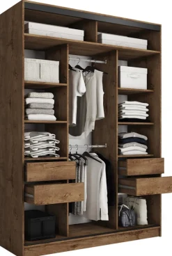 Zestawy Mebli Do Przedpokoju|Szafy Trzydrzwiowe>BROMARKT Pojemna szafa przesuwna z lustrem 150 cm LOFT MAX dąb lefkas