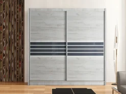 Szafy Dwudrzwiowe|Szafy Przesuwne></noscript>Stolar Pojemna szafa przesuwna z półkami i drążkami 203 cm TRISS lawa