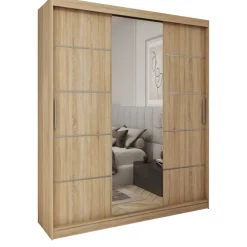 Meble Młodzieżowe|Zestawy Mebli Do Przedpokoju>Meblohand Pojemna szafa przesuwna z lustrem i półkami 180 cm HOT dąb sonoma