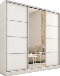 Zestawy Mebli Do Przedpokoju|Szafy Trzydrzwiowe>BROMARKT Pojemna szafa przesuwna z lustrem 200 cm TOP MAX biała biały