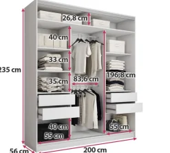 Zestawy Mebli Do Przedpokoju|Szafy Trzydrzwiowe></noscript>BROMARKT Pojemna szafa przesuwna z lustrem 200 cm TOP MAX biała biały