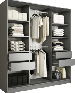 Zestawy Mebli Do Przedpokoju|Szafy Trzydrzwiowe>BROMARKT Pojemna szafa przesuwna z szufladami i półkami 180 cm LOFT grafit