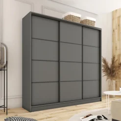 Zestawy Mebli Do Przedpokoju|Szafy Trzydrzwiowe></noscript>BROMARKT Pojemna szafa przesuwna z szufladami i półkami 180 cm LOFT grafit